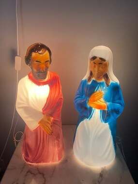 Vintage Empire Christmas Nativity Lighted Blow Mold Mary and Joseph Tabletop Set